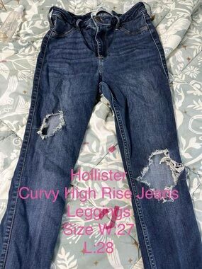 Hollister Dark Blue Curvy High-Rise Ripped Jeans